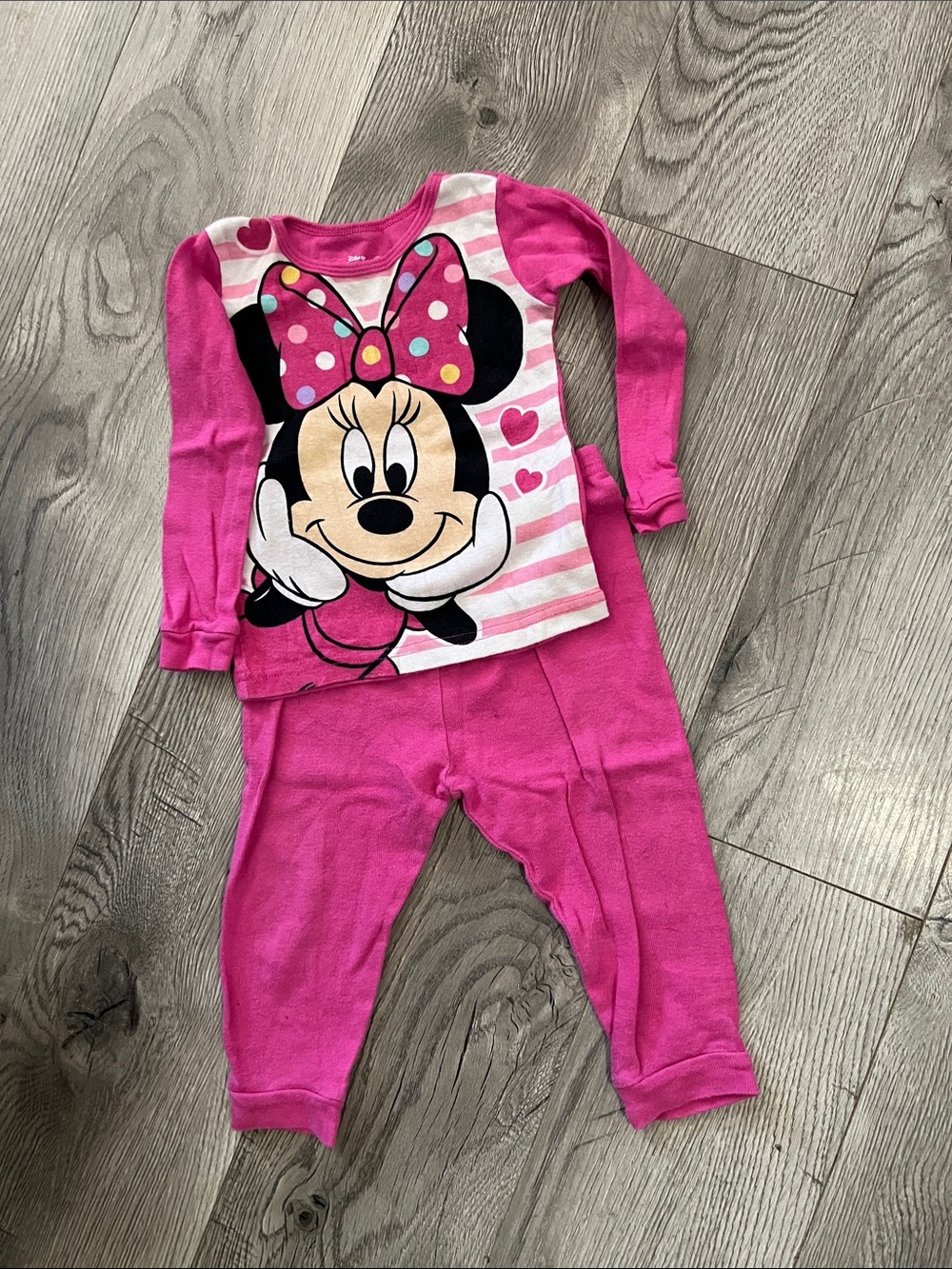Disney Minnie Mouse Hot Pink Girls Pajama Set with Polka Dot Bow